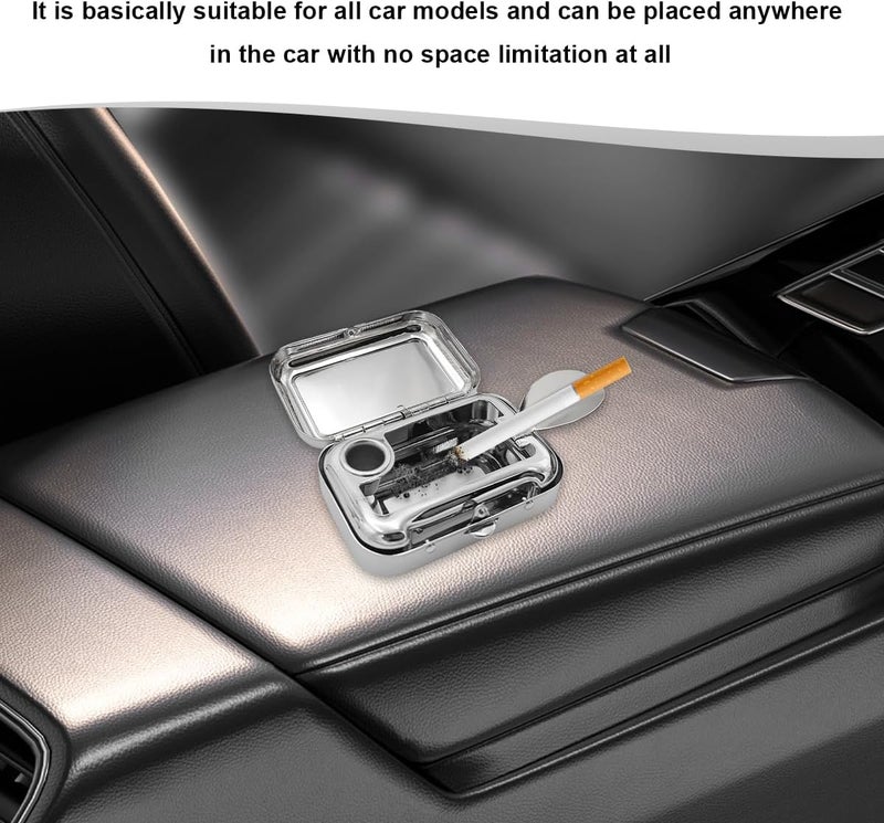 FSTURIOS Portable Ashtray, Windproof Creative Pocket Ashtray Car Ash Tray with Lid, Stainless Steel Mini Compact Cigarette Snuffers, Waterproof Cigar Ash Tray for Car Office Travel (Silver) - Image 4